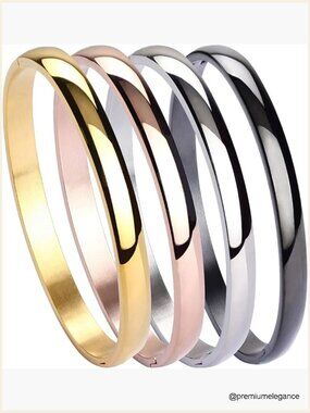 Set of 4 Stainless Steel Bangle Bracelets with Hidden Clasp